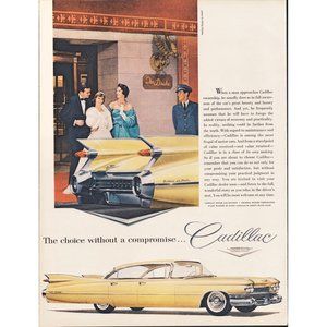 1959 Cadillac Sedan de Ville Yellow Car Vintage Print Ad The Drake Hotel Photo